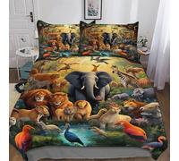 LLLBBB Jungle Animals Duvet Cover 2PCs, 3D Bedding Sets Microfiber Quilt Cover with Pillowcase, For Adult Girls Boys Comforter Cover Single(135x200cm)