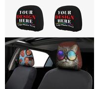 LLLGSH 2 Pcs Personalise Car Head Rest Covers, Personalized Car Seat Head Rest Cover, Add Your Name Photo Logo Text Custom Car Headrest Covers, 2 pieces, Universal Fit for SUV,Vans,sedans, Trucks