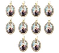 LLLmhuaa 10Pcs Religion Oval Shape Pendant Charm Figure Metal Pendant for Necklaces Keychains Jewelry Making