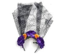 LLLmhuaa Halloween Skull Headband Cosplay Costume Day Of The Death Veil Headhoop Goths Flower Hairbands Novelty Lady Headdress Wedding Hairband Flower Halloween Pattern Hair Accessory