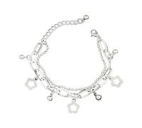 LLLmhuaa Metal Chain Bracelets Multilayer Bangle Fashion Hollow Flower Charm Jewelry Elegant Wristband Birthday Gifts Hollow Flower Charm