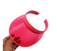 LLLucky Unisex Summer Candy Color UV Protection Open Top Sun Visor Hat Transparent PVC Plastic Wide Brim Clip-On Sport Beach Cap Fluorescent Pink