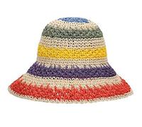 LLLucky Women Handmade Crochet Straw Sun Hat Rainbow Colorful Stripe Sunscreen Beach Cap Beige