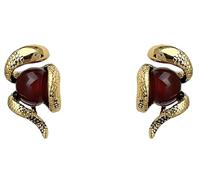 Lllunimon 18K Gold Plated Ear Studs, Medusa Inspired Snake Red Agate Clips, Retro Daily Jewelry, Gift for Mom/Girlfriend/Sisters, Mens Earrings