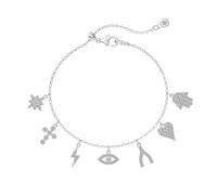 Lllunimon 18k Gold Plated Sterling Silver Bracelets, Devil's Eye and Cross Pendant Hand Chain for Women, Adjustable Length, Daily Wear, Jewelry Gift,Silver