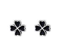 Lllunimon 925 Sterling Silver Black Clover Stud Earrings Classic Simple Lucky Stud Earrings Fashion Retro Couple Jewelry for Men Women