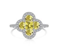 Lllunimon 925 Sterling Silver Four Leaf Clover Promise Rings Fine Jewelry Engagement Wedding Rings for Women Pink/Green Cubic Zirconia Interchangeable Bridal Ring,Yellow,Size9