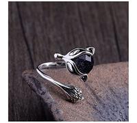 Lllunimon 925 Sterling Silver Fox Open Ring Exquisite Lovely Gem Rings Charming Jewelry Gifts for Women Girls,blue sand