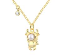 Lllunimon 925 Sterling Silver Freshwater Cultured Pearl Necklace for Women Little Bull Pendant Necklace Spiritual Jewelry for Women Daughter Christmas Graduation Gifts,Gold