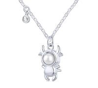 Lllunimon 925 Sterling Silver Freshwater Cultured Pearl Necklace for Women Little Bull Pendant Necklace Spiritual Jewelry for Women Daughter Christmas Graduation Gifts,Platinum