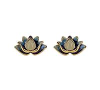 Lllunimon 925 Sterling Silver Jade Lotus Stud Earrings, Natural Gemstone Hypoallergenic Stud Earrings for Women Girls