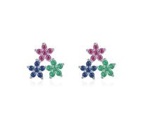 Lllunimon 925 Sterling Silver Women's Earrings Delicate Colorful Flower Stud Earrings Cute Rainbow Jewelry Everyday Wear A Gift for Her