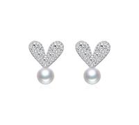 Lllunimon 925 Sterling Silver Women's Earrings Heart Pearl Stud Earrings Eternal Pearl Heart Stud Earrings for Everyday Wear Gift for her