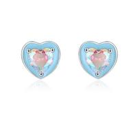 Lllunimon 925 Sterling Silver Women's Earrings Pale Blue Love Stud Earrings Delicate Enamel Jewelry for Everyday Wear A gift for her