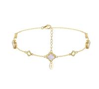 Lllunimon Ankle Bracelets for Women 14K Gold Plated 925 Sterling Silver Pearl Four Leaf Clover Link Chain Anklets Gold Lucky Jewelry Gifts for Women,Gold