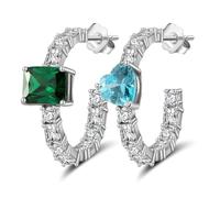 Lllunimon Asymmetrical square heart 925 sterling silver earrings Pioneering accessories Elegant personality style Everyday wear gifts for her