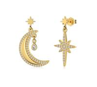 Lllunimon Asymmetrical Star Moon Earrings 925 Sterling Silver Women's Earrings Micro-Zircon Elegant Jewelry Everyday Wear A gift for her,Gold