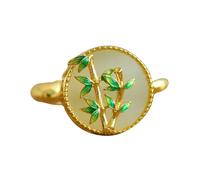 Lllunimon Bamboo White Jade Ring 925 Sterling Silver Gemstone Ring for Women Handmade Oriental Style Rings Lucky Gifts for Her