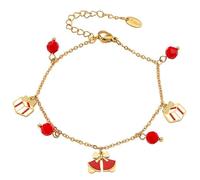 Lllunimon Bells gift box element stainless steel bracelet with red beads and gold chain accessories, elegant and cute style. Perfect for party wear, a gift for her.