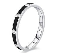 Lllunimon Black and white dual-color enamel S925 silver ring, embedded with zircon craftsmanship, simple and elegant jewelry for everyday wear, a gift for her.,Black,Size 7