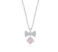 Lllunimon Bow Fireworks Zircon S925 Sterling Silver Necklace Sparkling Pendant Sweet and Elegant Jewelry Cute and Simple Style Everyday wear gifts for her,Pink