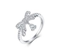 Lllunimon Bowknot water drop zircon S925 silver ring, mirror polishing process, simple and romantic jewelry for daily wear, a gift for her.,Size 10