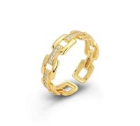 Lllunimon Brilliant AAAAA Cubic Zirconia Chain Link Ring for Girlfriend S925 Sterling Silver Chain Open Adjustable Ring for Women Engagement Wedding Gift