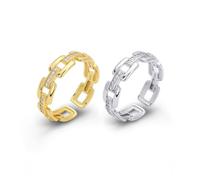 Lllunimon Brilliant AAAAA Cubic Zirconia Chain Link Ring for Girlfriend S925 Sterling Silver Chain Open Adjustable Ring for Women Engagement Wedding Gift