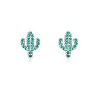 Lllunimon Cactus Stud Earrings 925 Sterling Silver Women's Earrings Green Zircon Cactus Minimalist Jewelry for Everyday Wear A gift for her,Silver