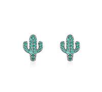 Lllunimon Cactus Stud Earrings 925 Sterling Silver Women's Earrings Green Zircon Cactus Minimalist Jewelry for Everyday Wear A gift for her,Black