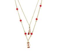 Lllunimon Candy red bead double-layer gold-plated stainless steel necklace, festival style pendant, playful and sweet style. Daily wear, a gift for her.
