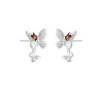 Lllunimon Coffee Zircon Butterfly Stud Earrings S925 Sterling Silver Women's Earrings Autumn Butterfly Design Everyday Wear Gift for her