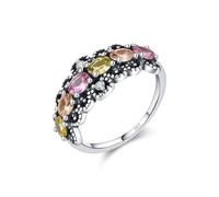 Lllunimon colorful gemstone ring elegant vintage jewelry distressed craftsmanship women's 925 sterling silver ring for daily wear gift for her,Size 9