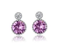 Lllunimon Colorful Round Crystal Stud Earrings 925 Sterling Silver Women's Earrings Tricolor Crystal Earrings Everyday Wear Gift for her,Pink