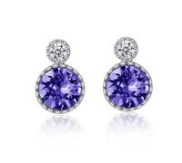 Lllunimon Colorful Round Crystal Stud Earrings 925 Sterling Silver Women's Earrings Tricolor Crystal Earrings Everyday Wear Gift for her,Purple