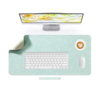 Lllunimon Crazy Horse Leather Desk Mat Large Mouse Pad Laptop Computer Desk Pad Protector Non-Slip Waterproof Table Blotter Desktop Writing Pad for Office and Home (Light Green, 80x40cm)