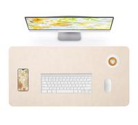 Lllunimon Crazy Horse Leather Desk Mat Large Mouse Pad Laptop Desk Pad Waterproof Non-Slip Table Blotter Desktop Writing Pad for Office and Home (Beige, 90x43cm)