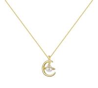 Lllunimon Crescent Moon Planet Pendant Necklace for Women 925 Sterling Silver Moon Jewerly Saturn Necklace with Pearl for Women Wedding Anniversary Birthday Gift for Her
