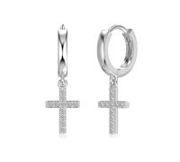 Lllunimon Cross 925 sterling silver earrings cubic zirconia pendant Elegant personality style Everyday wear gifts for her,Silver