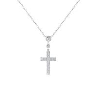 Lllunimon Cross pendant 925 sterling silver necklace Cubic zirconia inlay ornament Elegant style Everyday wear gifts for her
