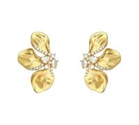 Lllunimon Cubic Zirconia Earrings, 18K Gold Plated Copper Petal Zircon Ear Studs, Retro Elegant Daily Jewelry, Gift for Mom/Girlfriend/Sisters,Ear Stud