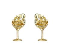 Lllunimon Cubic Zirconia Earrings, 18K Gold Plated Copper Wine Glass Floral Ear Studs, Daily Romantic Party Jewelry, Gift for Women,Ear Clip