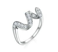 Lllunimon Curved diamond-inlaid S925 silver ring with mirror polishing process, simple and elegant jewelry for everyday wear, a gift for her.,Size 7