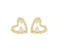 Lllunimon Cut-out love zircon S925 sterling silver earrings cosmic inspired jewelry Elegant vintage minimalist style Everyday wear gifts for her,Gold