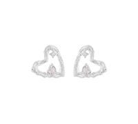 Lllunimon Cut-out love zircon S925 sterling silver earrings cosmic inspired jewelry Elegant vintage minimalist style Everyday wear gifts for her,Silver
