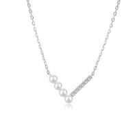 Lllunimon Dainty 925 Sterling Silver Pearl Necklace for Women Cubic Zirconia Pearl Smile Necklaces Trendy Boho Fashion Jewelry for Women Christmas Valentine's Day Gifts,Platinum