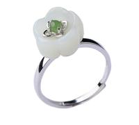 Lllunimon Dainty Flower Jade Rings White Jade Ring Natural Sterling Silver Gemstone Rings for Women Girls Adjustable Ring Jewelry Gift,Gold