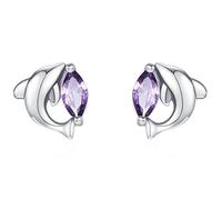 Lllunimon Dolphin-shaped S925 pure silver earrings with purple zirconia, elegant and vibrant style, suitable for everyday wear, a gift for her.