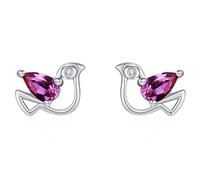 Lllunimon Dove-shaped S925 pure silver earrings with fuchsia zirconia decorations, elegant and vibrant style. Perfect for everyday wear, a gift for her.