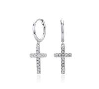 Lllunimon Elegant S925 Sterling Silver Cross Dangle Earring for Women 5A Cubic Zirconia Gold Plated Cross Earrings for Women Wedding Engagement,Silver